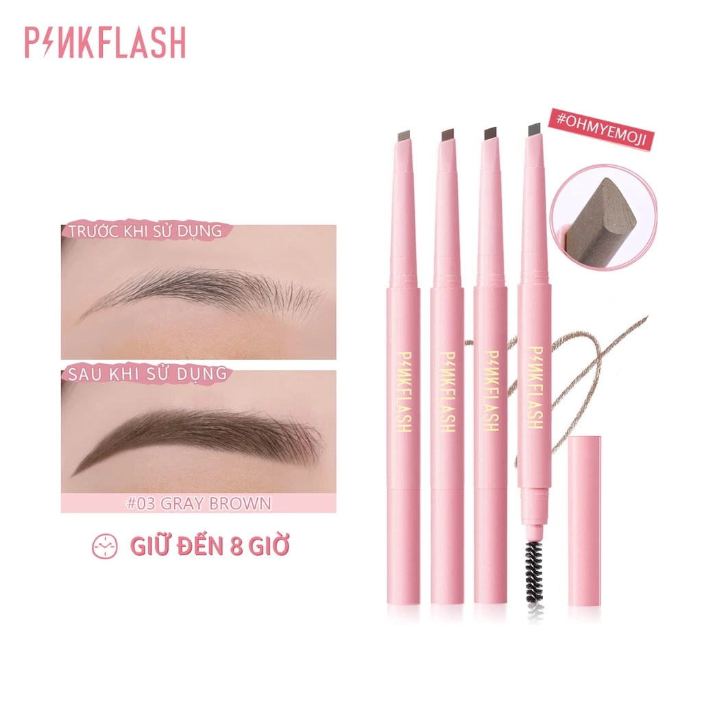 Chì kẻ mày PINKFLASH ngòi mềm kèm cọ dễ tán màu chống nước lâu trôi 8 giờ 30g