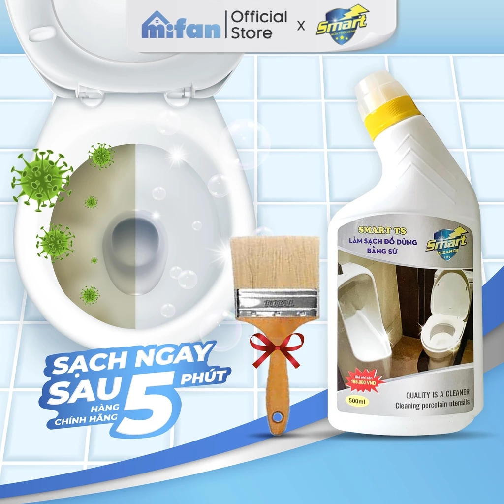Nước Tẩy Rửa Làm Trắng Đồ Dùng Bằng Sứ SMART TS - Vệ Sinh Bồn Cầu, Bồn Tắm, Lavabo - Sạch Ngay Sau 5 Phút