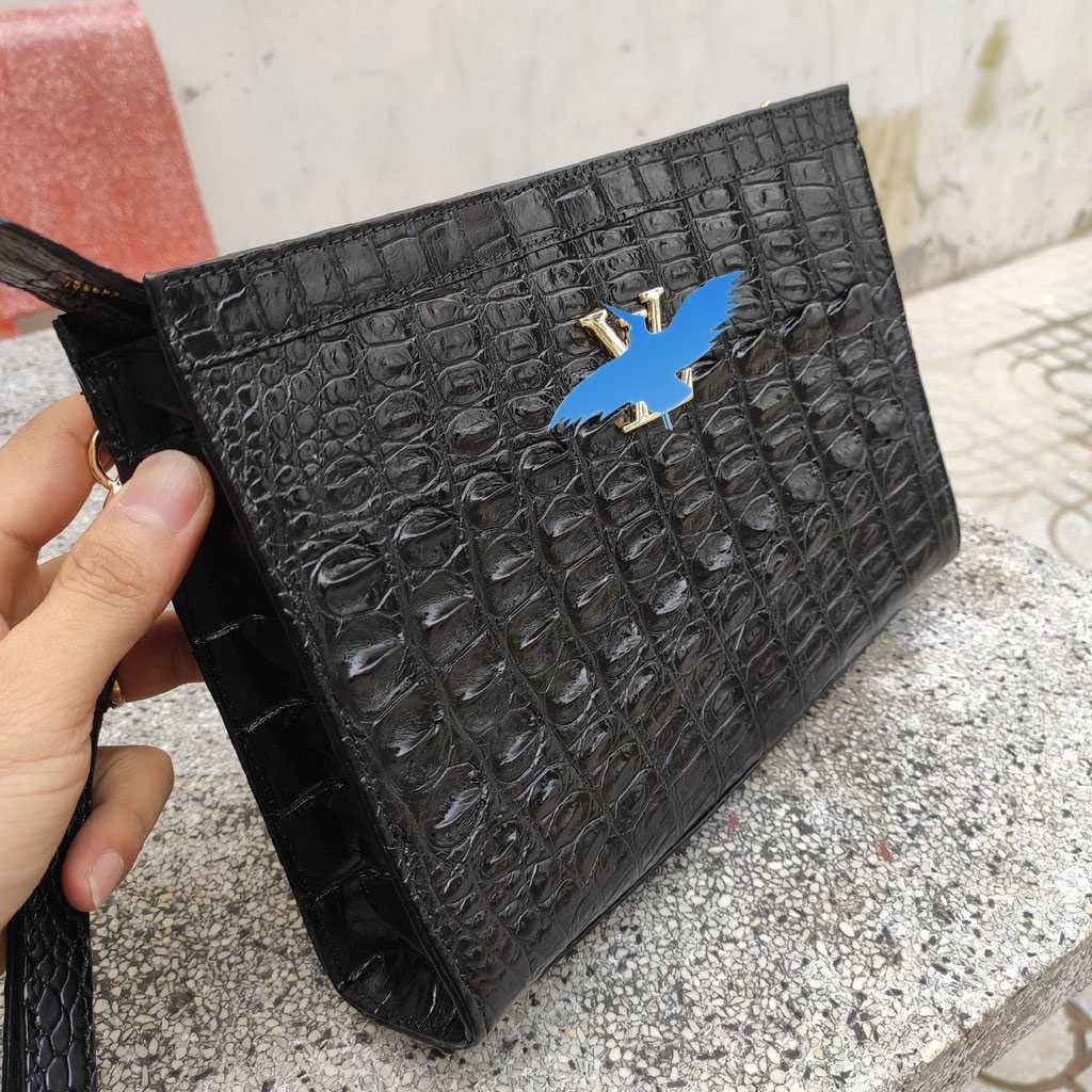 Clutch cầm tay da cá sấu [DA ĐUÔI CÁ SẤU MÀU ĐEN ĐẸP LỊCH LÃM]