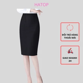 Chân váy công sở ôm HATOP dáng dài xẻ sau vải thun co giãn 4 chiều loại 1 màu đen có 1 túi bên trong CVOD020