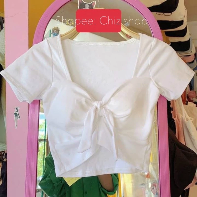 🌱ÁO CROPTOP TAY NGẮN THẮT NƠ NGỰC HÀNG CHUẨN, ĐẸP CÓ MÚT VẢI BORIP CAO CẤP 🌱Chizishop