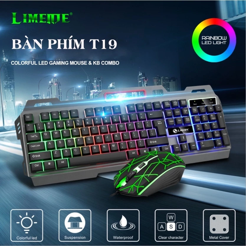 Bộ Bàn Phím Limei T19 Kèm Chuột Máy Tính Có Dây Chuyên Game Có Đèn LED Phát Sáng Thiết Kế Hiện Đại Phong Cách