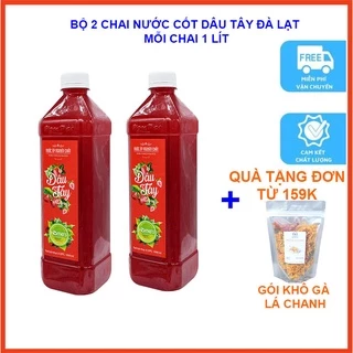 Bộ 2 chai nước cốt dâu tây Đà Lạt 1000ml lên đồ uống giải khác lên men tự nhiên giúp làm đẹp da sáng