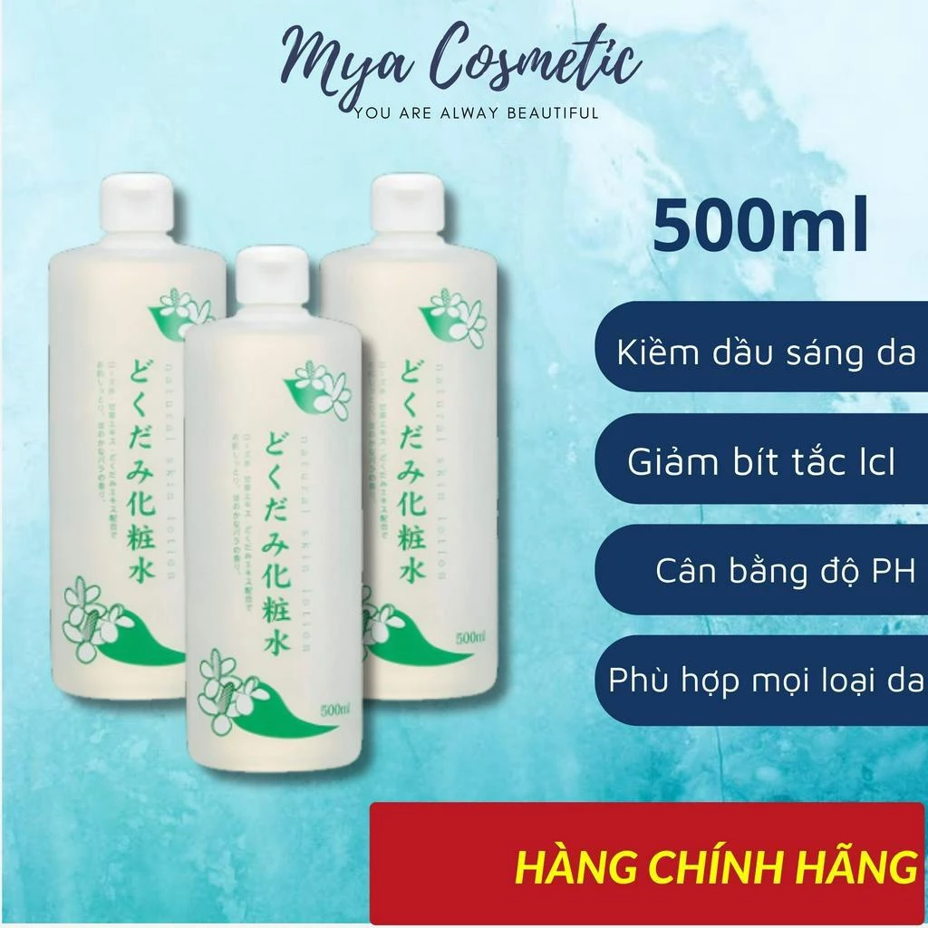 Nước hoa hồng Toner Lotion diếp cá Dokudami Natural Skin giảm mụn se lỗ chân lông 500ml Nhật Bản