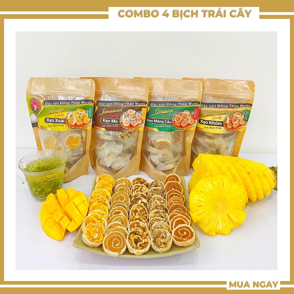 COMBO 4 bịch kẹo trái cây cuộn Senfarm các vị 250g/bịch