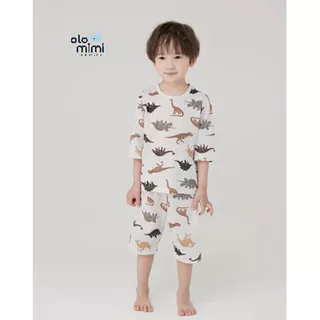 Bộ pijama lửng bé trai Brown Dino 100% cotton - Olomimi Hàn Quốc
