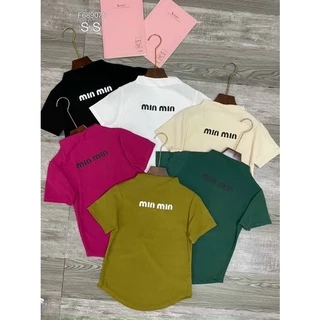 Áo thun cổ lo MIU MIU thun gân len, Áo croptop cộc tay áo thun nữ ôm body dáng lửng hở eo MIU MIU🏝🏝🏝C98777