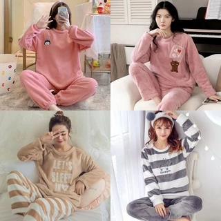 [MIỄN PHÍ ĐỔI TRẢ] Đồ bộ ngủ nữ dễ thương, pijama, quần áo mùa đông nỉ bông, nhung lông giữ nhiệt dài tay dày ấm QA08.1