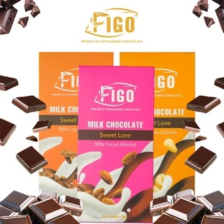 [ĂN LÀ NGHIỆN] Kẹo Socola sữa gây nghiện vị dừa, hạt điều, hạt cacao 50% cacao 50g Figo - Vị ngọt vừa dễ ăn