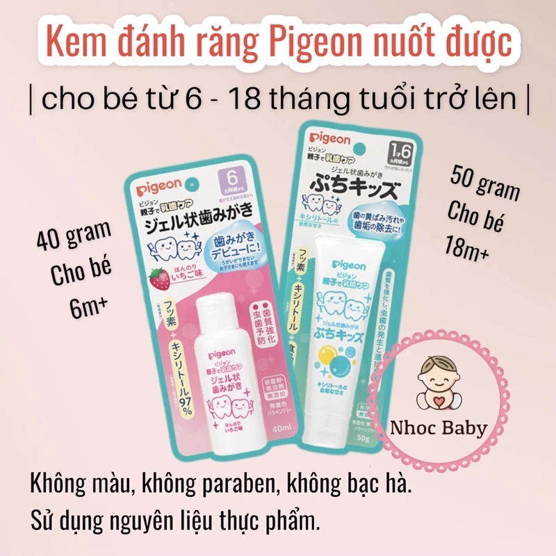 Kem đánh răng Pigeon an toàn cho bé 6/18m+ (Nhật Bản)