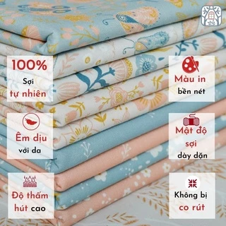 CS21-152 Vải cotton 100% tự nhiên🍒CHUANSHUI🍒khổ vải 145cm, HOA MÙA XUÂN - vải đẹp handmade, quilt, may vá