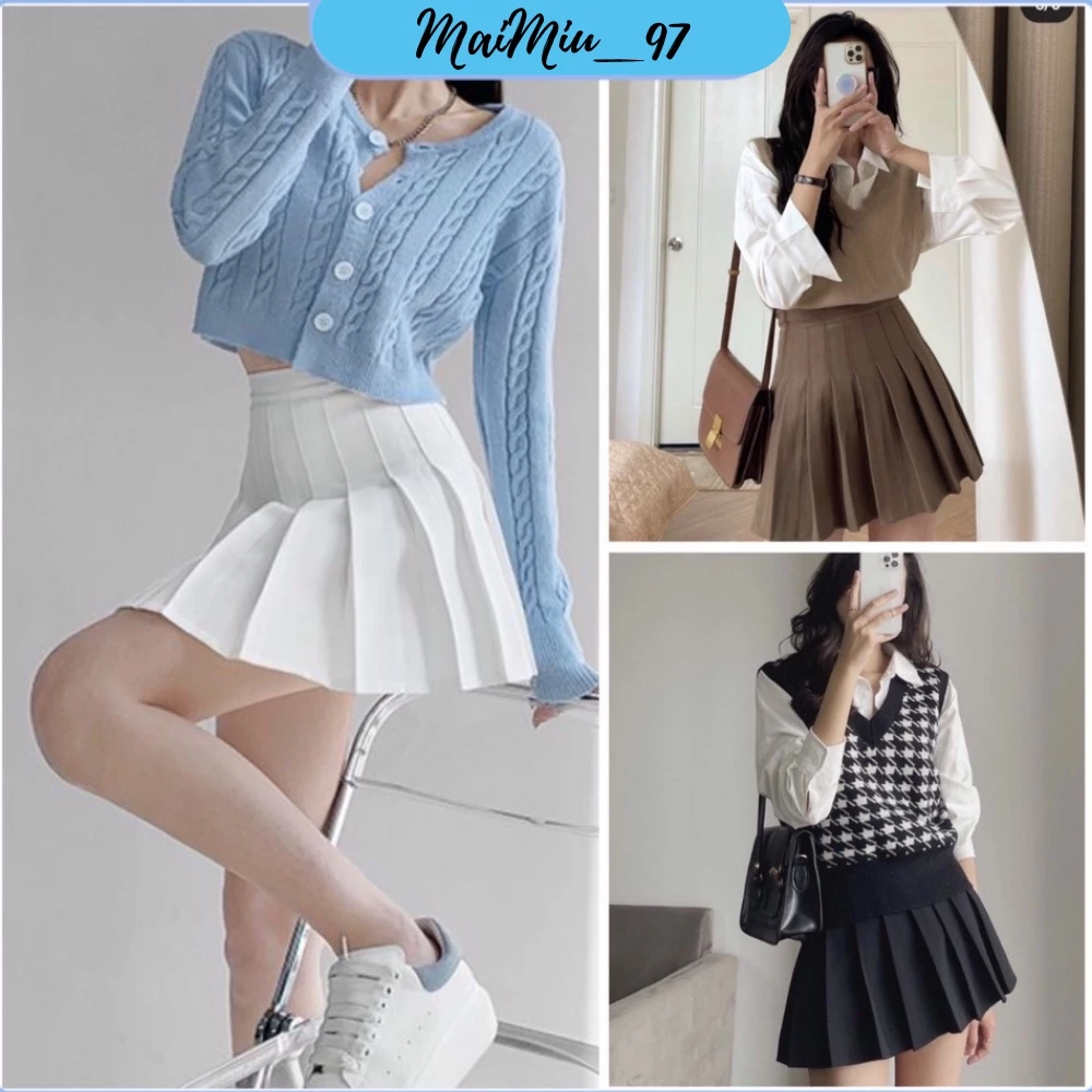 Chân Váy Xoè Xếp Ly Tennis Skirt - Ngắn - Lưng Cao, Đen, Nâu Trắng - Vải Đẹp Tuyết Mưa Cao Cấp Dễ Thương Cá Tính Tiktok