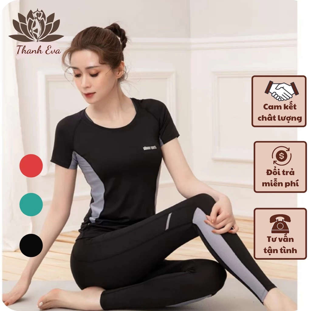 Bộ thể thao BD10 tập gym, yoga, áo phủ bụng quần dài màu đen, xanh, đỏ đô... Hàng VNXK