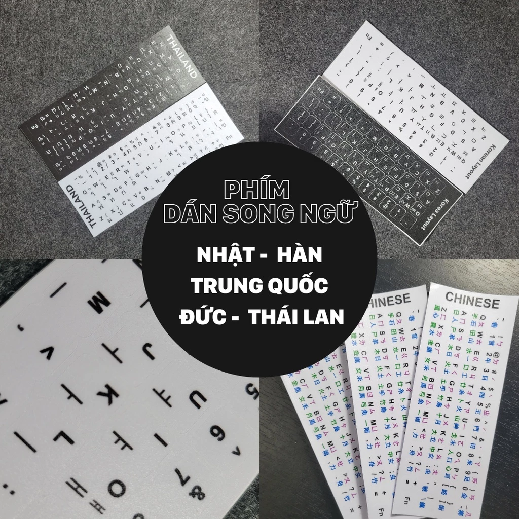 Miếng Sticker Dán Bàn Phím Song Ngữ Nhật, Hàn, Trung, Đức, Thái ... Nhiều ngôn ngữ - Chất Liệu Cao - Hàng Tự Sản Xuất