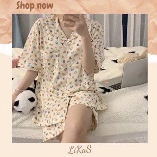 Đồ ngủ / Pijama hoạ tiết bông hoa form rộng ngọt ngào phong cách Nhật Bản ( có sẵn )