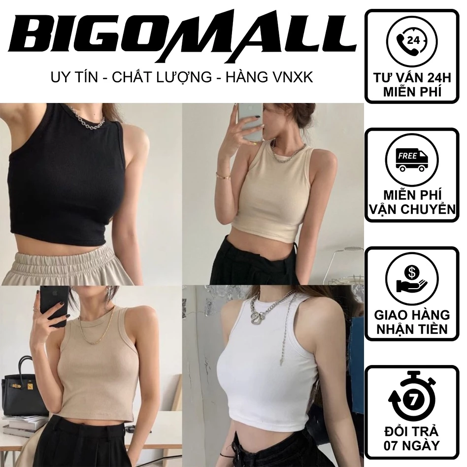 Áo croptop ba lỗ chất bozip dầy co dãn tốt mặc tôn dáng 3 màu sang chảnh BIGOMALL