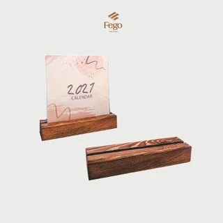 Kệ để lịch bàn FEGO/ Chân đế gỗ tranh ảnh lưu niệm, namecard, menu màu nâu rustic rãnh 8mm