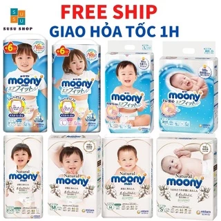 Bỉm Moony Xanh Cộng Miếng Nội Địa Nhật Dán/Quần đủ size NB90+6/S84+6/M64+4/M58+6/L54+4/L44+6/XL38+6