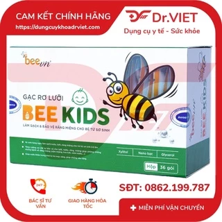 Gạc rơ lưỡi Bee Kids Hộp 36 gói [Chính hãng] - Vải dệt an toàn, chăm sóc và làm sạch răng miệng trẻ sơ sinh trở lên