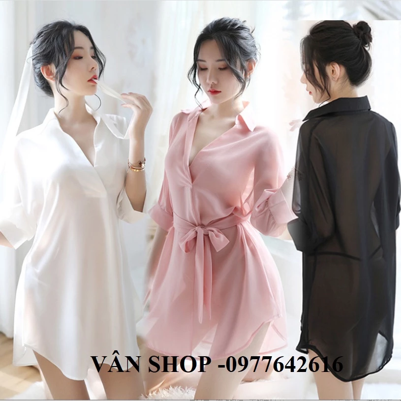 Váy ngủ sexy - Đầm ngủ sexy ren voan mỏng có kèm áo choàng thắt dây K11