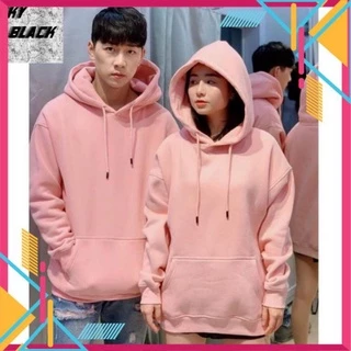 áo hoodie unisex nỉ trơn màu hồng nam nữ size (35-70kg)