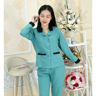 đồ bộ nữ đồ mặc nhà P7 XANH PHA CỔ ĐEN pijama tay dài quần dài Quý Phái Thanh Lịch