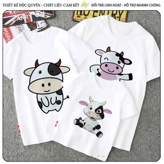 ÁO THUN bò sữa milk UNISEX PHÔNG TRẮNG TAY NGẮN NAM NỮ GIA ĐÌNH CẶP ĐÔI SIZE TRẺ EM BÉ TRAI GÁI AOMIVN