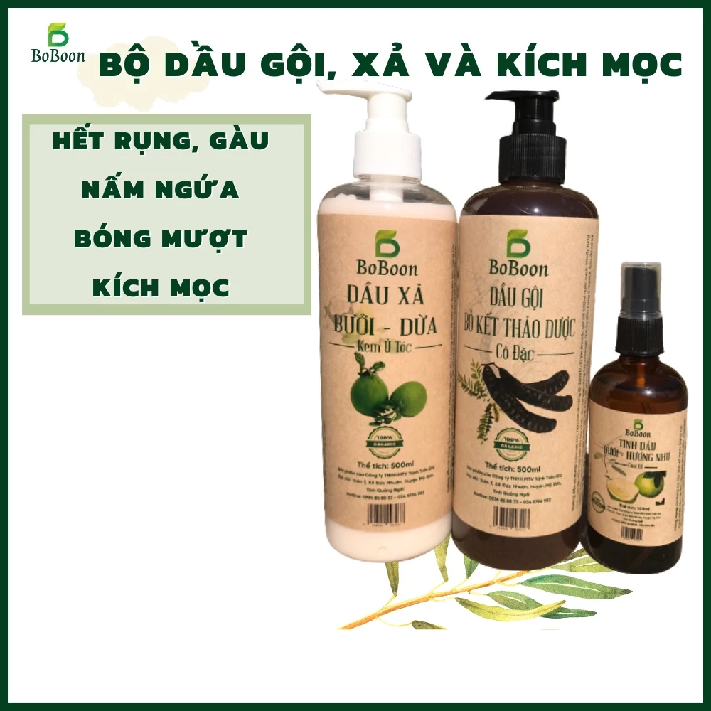 Combo Dầu gội bồ kết 🥑 Dầu xả bưởi dừa và tinh dầu bưởi Boboon ngăn rụng tóc, sạch gàu,hết ngứa,phục hồi tóc