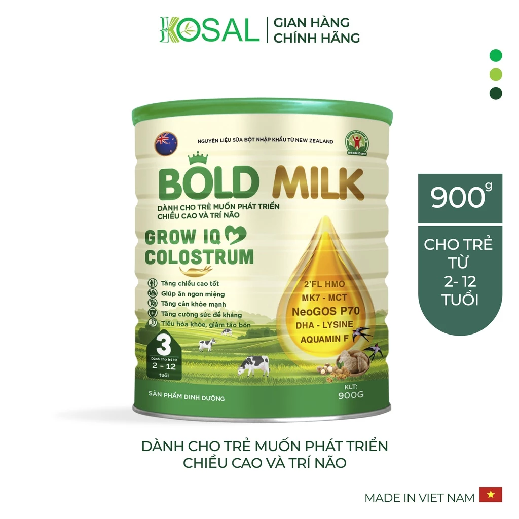 Sữa bột cho trẻ Bold Milk Grow IQ Colostrum, hỗ trợ trẻ tăng chiều cao, phát triển trí não - Hộp 900gr