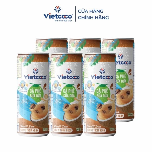 [COMBO 6 LON] CÀ PHÊ SỮA DỪA LON NHÔM VIETCOCO 240ML