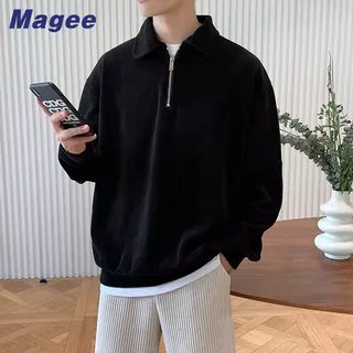 Magee Áo sweater Xanh navy Nhạt Phong Cách Đường Phố Có Dây Kéo Nửa Thân Thời Trang Cao Cấp Cho Nam