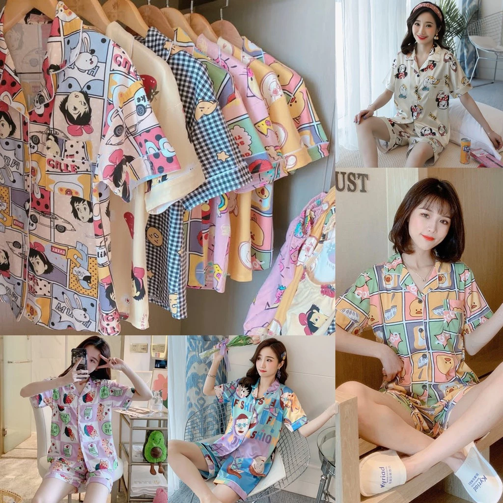 Đồ bộ Pijama quần đùi áo cộc tay hoạt hình dễ thương mặc ngủ mặc nhà cho nữ