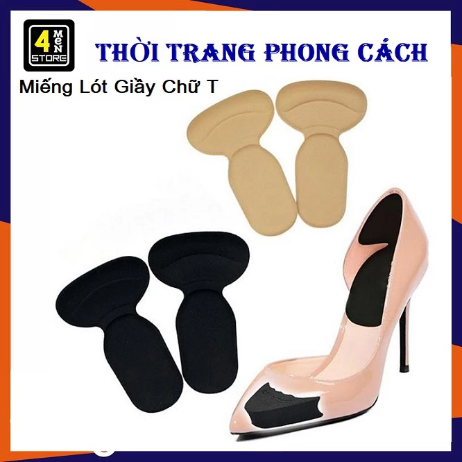 Sét 2 Lót Gót Giày Cao Gót Chữ T ( Màu kem - Màu đen ) / Giày Búp Bê Chống Trấy Xước Gót Chân (Màu Kem)