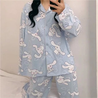 SANRIO Bộ Đồ Ngủ Pijama Tay Dài In Họa Tiết Hoạt Hình Cinnamoroll Babycinnamoroll Dễ Thương Thời Trang Xuân Thu Cho Nữ