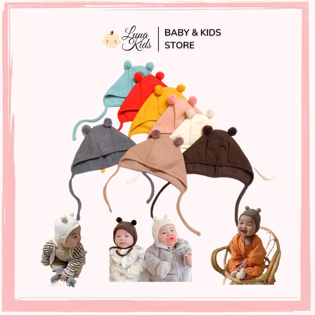 Mũ cotton hai quả bông cho bé yêu, bé trai, bé gái, trẻ sơ sinh - LunaKids [Ảnh thật]