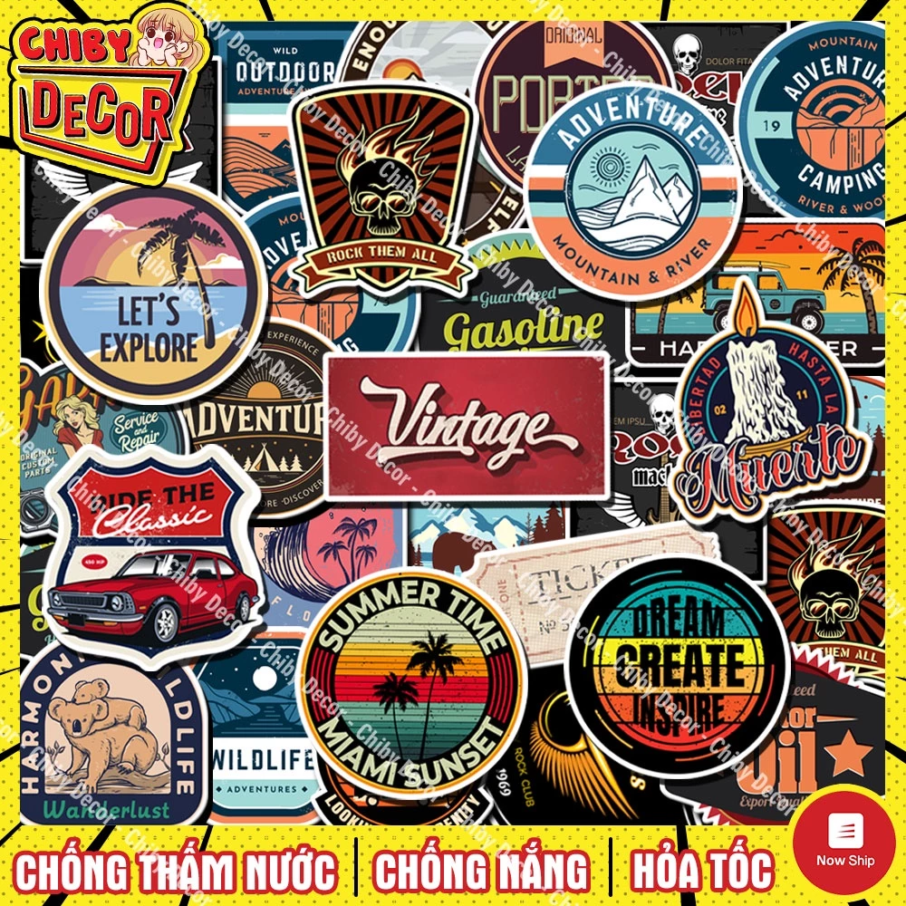 Sticker Vintage Labels Cổ Điển  🌈 Sticker Dán Mũ Bảo Hiểm, Hình Dán Nón Bảo Hiểm, Vali, Laptop, Guitar, Decal Dễ Thương