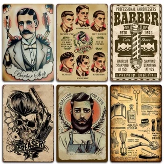 (20x30cm, HƠN 20 MẪU) Tranh thiếc trang trí barber shop, salon tóc nam, phong cách bụi bặm cá tính