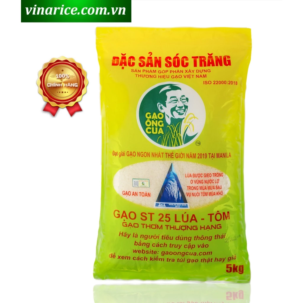 Đặc Sản Sóc Trăng ST25 Lúa Tôm 5kg - Gạo an toàn - Thơm ngọt cơm hảo hạng (chính hãng date mới)