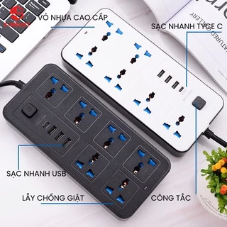 Ổ điện đa chức năng - ổ cắm điện chống giật, cổng TYPE C thế hệ mới và USB 5V sạc nhanh