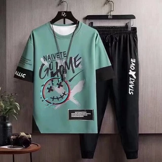 Bộ Áo Thun + Quần Dài Thể Thao In Họa Tiết Phong Cách Hip Hop Nhật Bản Thời Trang Mùa Hè Cho Nam Cỡ M-5XL