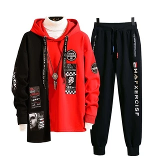 Bộ Đồ Áo Hoodies Nỉ Nam Phối 2 Màu NNN Dài Tay Kết Hợp Quần Jogger Bo Gấu Phối Chữ SET NAM 90000182