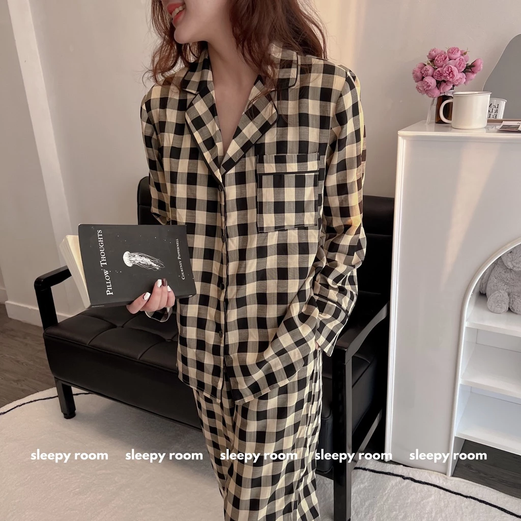 Đồ ngủ Pyjama CARO SET Đen Cao cấp SLEEPY ROOM Thu Đông Dài Tay