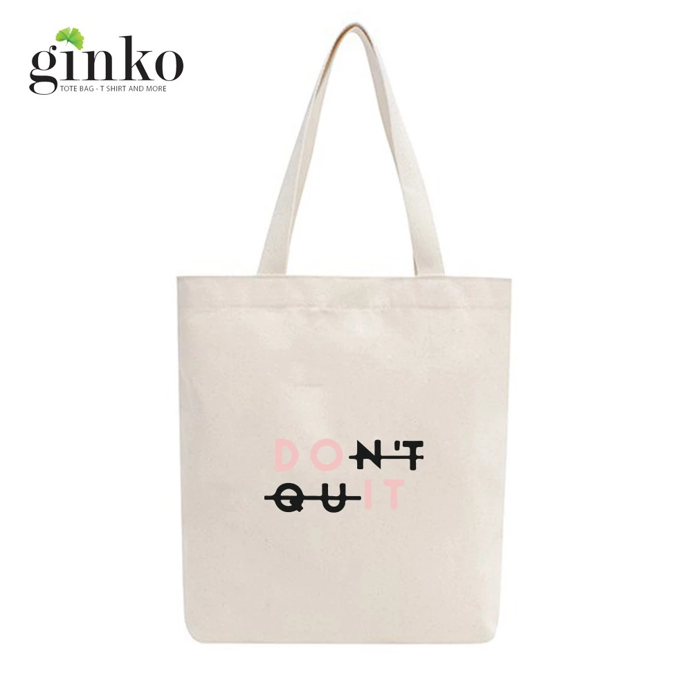 Túi Tote Vải Mộc GINKO Có Dây Kéo Khóa ( túi con ) In Hình DON'T QUIT DO IT M31