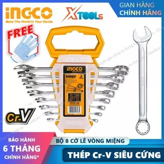 Bộ cờ lê vòng miệng 8 chi tiết INGCO HKSPA1088 size 6-19mm dụng cụ cơ khí mở bulong sửa chữa ô tô xe máy nhà cửa máy móc