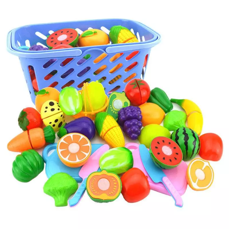 Kids Pretend Role Play Kitchen Fruit Vegetable Food Toy Cutting Set Child Gift