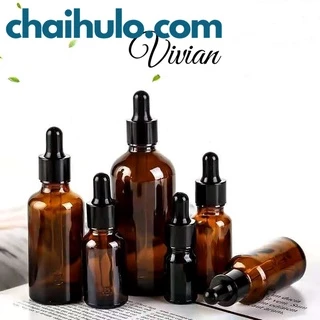 Chai thủy tinh, lọ đựng tinh dầu serum thân nâu nắp bóp đen nhỏ giọt đủ loại dung tích