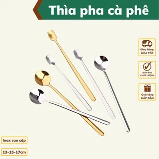 Thìa pha trà inox 304 cán dài dụng cụ pha cà phê muỗng cafe mạ vàng kiểu dáng sang trọng kích thước 13-15-17 cm