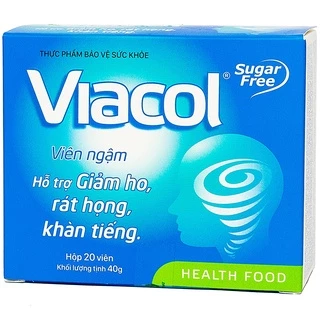 KẸO NGẬM VIACOL KHÔNG ĐƯỜNG HỘP 20 VIÊN-GIẢM HO, RÁT HỌNG, KHÀN TIẾNG