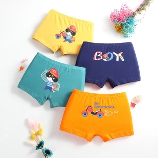 Bộ 4 quần lót boxer cotton SMY mềm mại co giãn thoáng khí in hoạt hình dễ thương cho bé trai