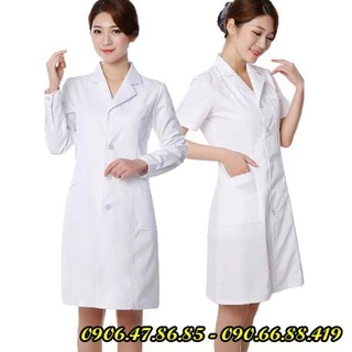 Áo Blouse, áo dược sĩ, áo y tá trắng tay dài thân dài dành cho Nữ Nam